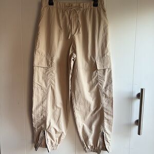 Zara Beige Cargo Parachute Pants with Drawstring Waist Sz M